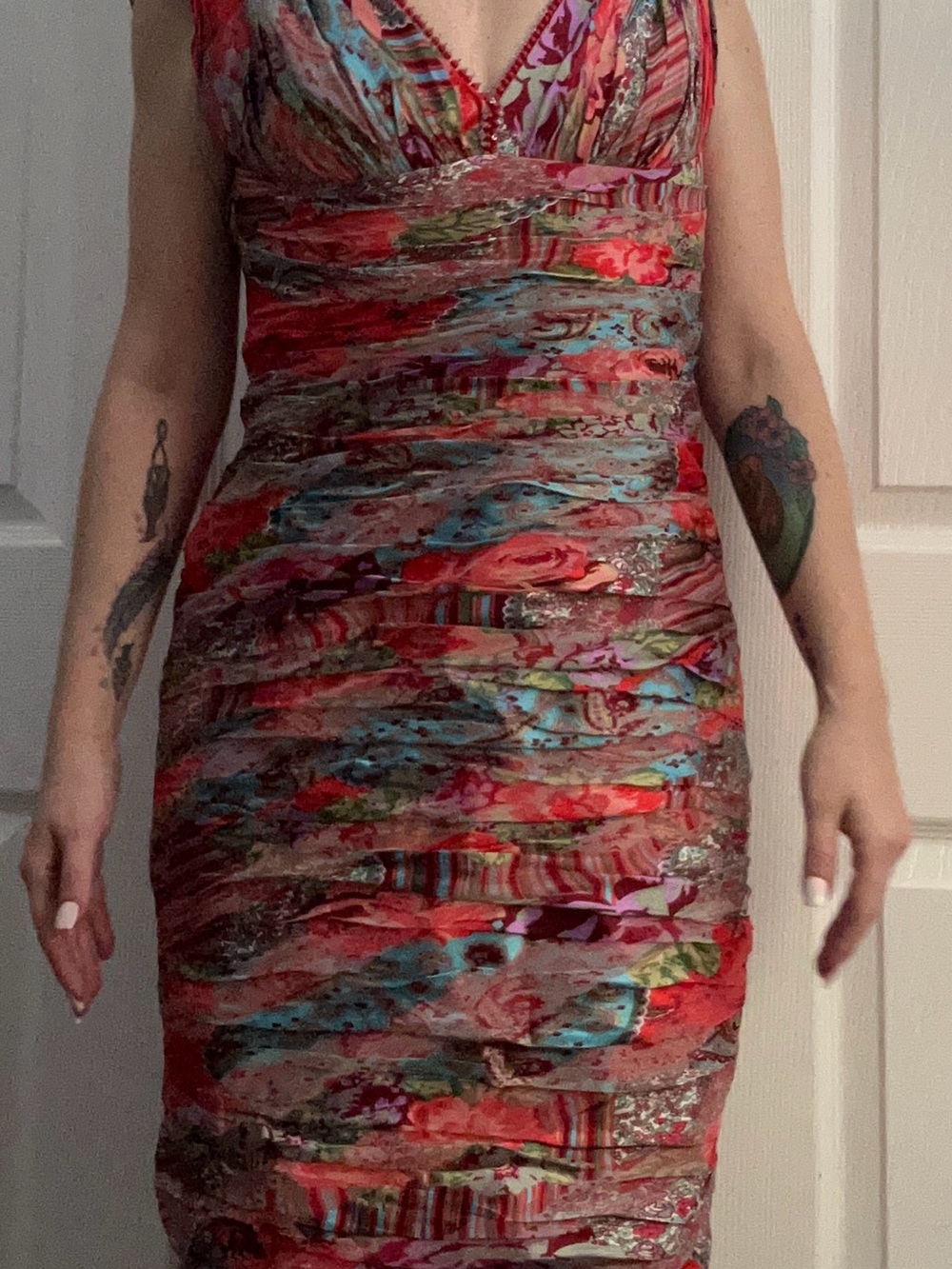 Naeem Khan Silk Multi-Pattern Bodycon Dress